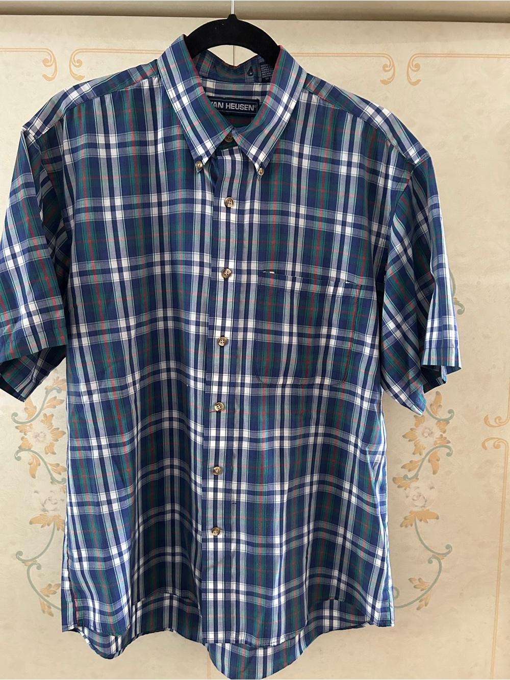 Van Heusen Green and Blue Plaid Button-Down Shirt